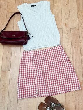 American Eagle Pink Gingham Linen Blend Mini Skirt